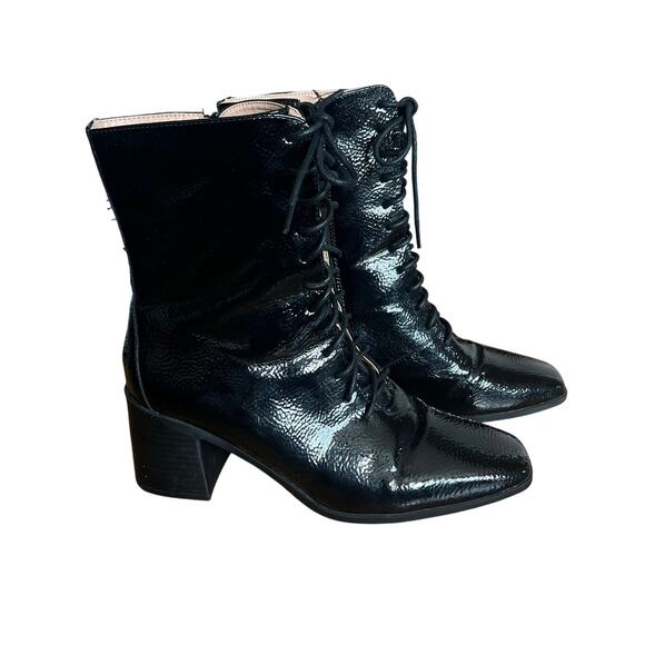 Journee Collection Covva Tru Womens Black Patent Vegan Leather Bootie Size 11 - Picture 1 of 10